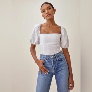 Reformation Arancini Linen Top, White, Size 00